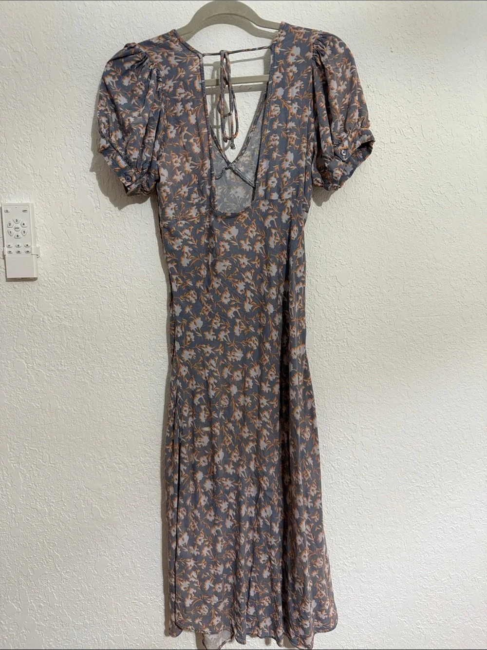 Free People Slate Blue and Tan Floral Midi Dress